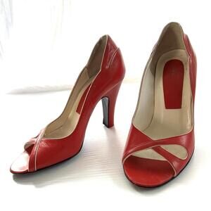 Vintage Marc Jacobs Red Leather Heels Pumps Made in Italy Size 5 M Vero Cuoio